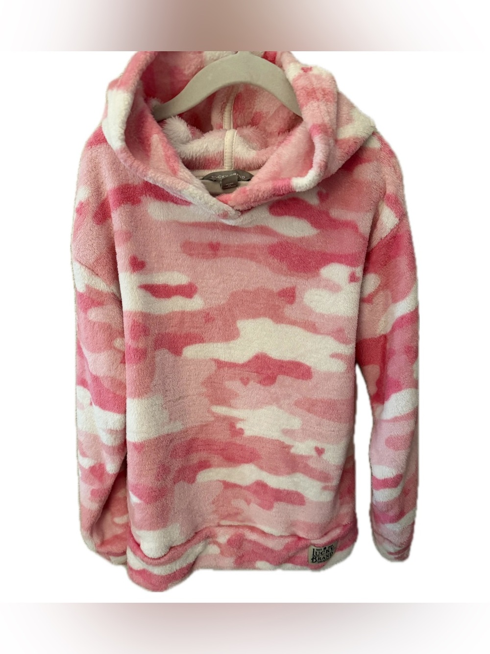 Lucky Brand Girls Small 7/8 Plush Pink Camo Hooded Pullover GUC